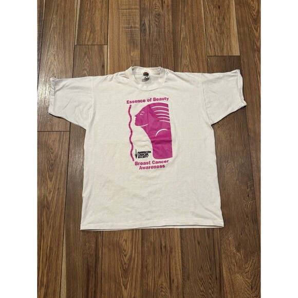 VTG 90s Breast Cancer Awareness Single Stitch White Pink Graphic T-Shirt Size XL - Picture 1 of 6